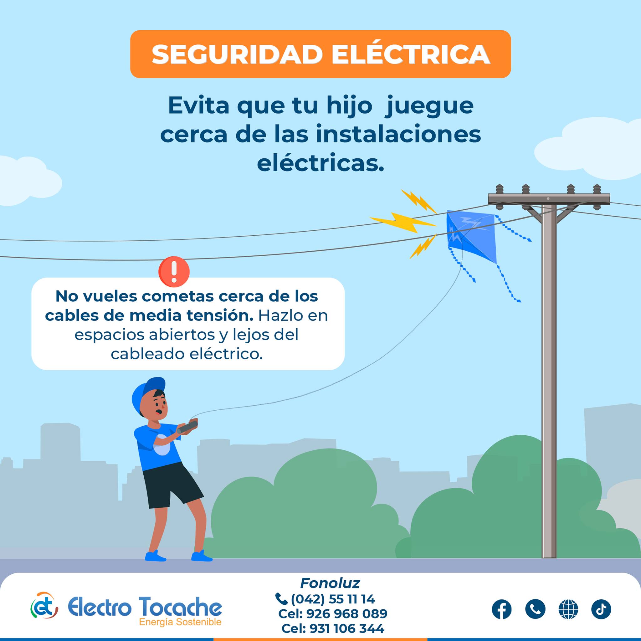 #ElectroTocache. te recuerda, la prevención es fundamental para evitar accidentes. No dejemos que los niños jueguen cerca de las instalaciones eléctricas y cables de luz.