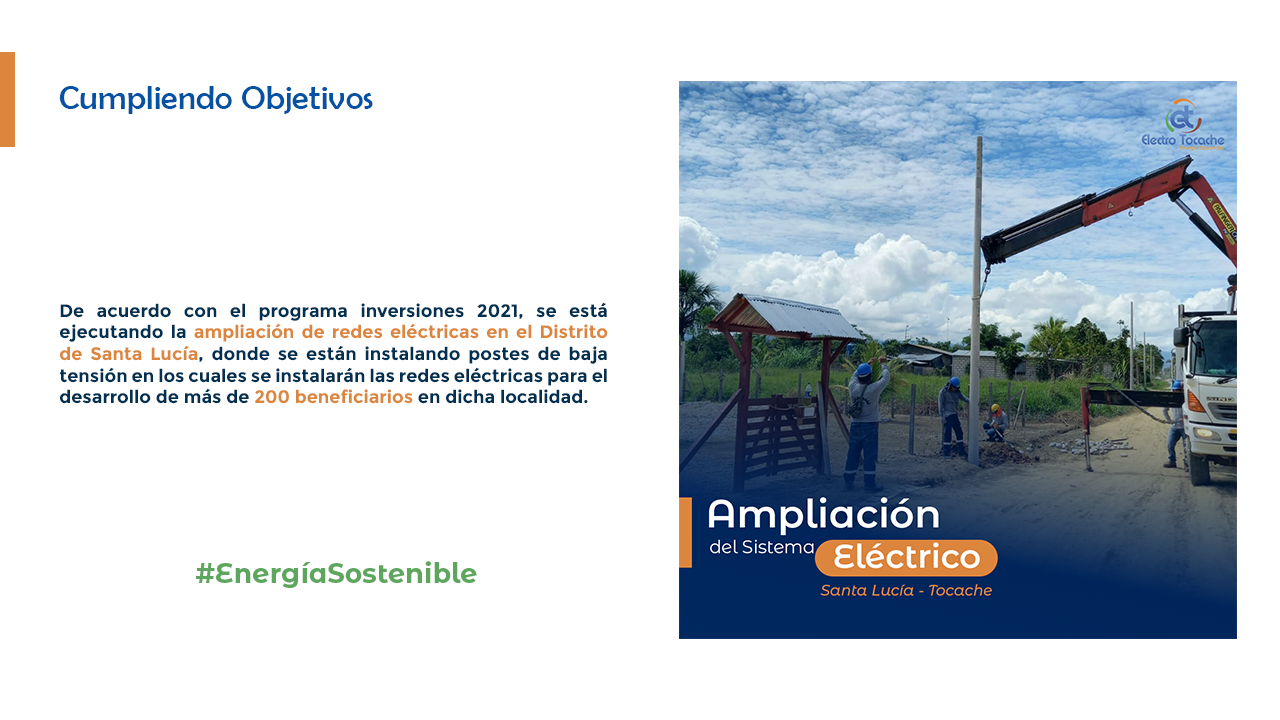 #SeguimosAvanzando.
                                        De

                                        acuerdo con el programa inversiones
                                        2021, se está ejecutando la ampliación
                                        de redes eléctricas en el Distrito de
                                        Santa Lucía.